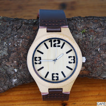 Cargar imagen en el visor de la galería, RELOJ MADERA PIEL GRANDE &quot;ASTORGA&quot; camel o café
