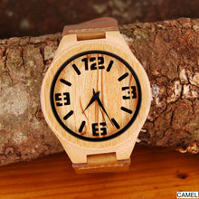 Cargar imagen en el visor de la galería, RELOJ MADERA PIEL GRANDE &quot;ASTORGA&quot; camel o café
