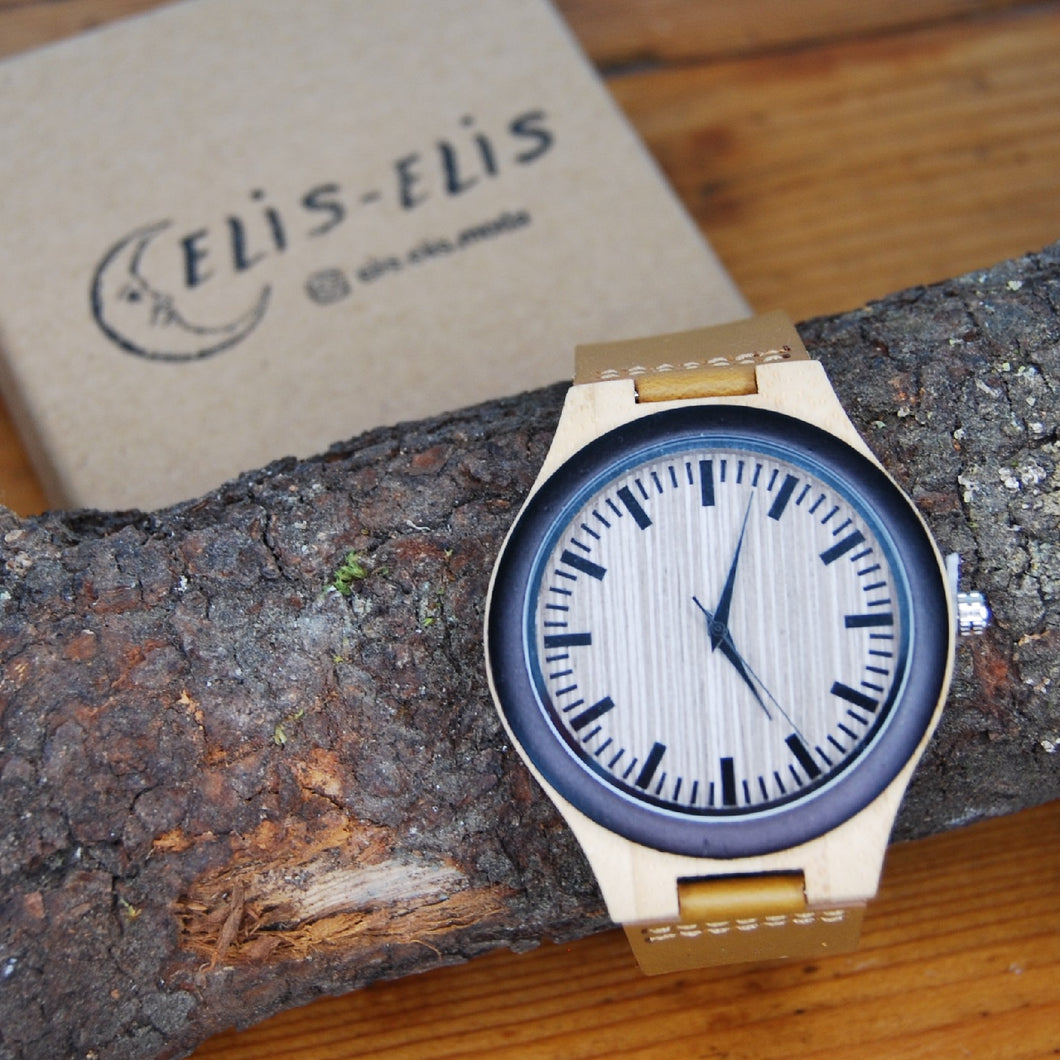 RELOJ MADERA PIEL GRANDE 